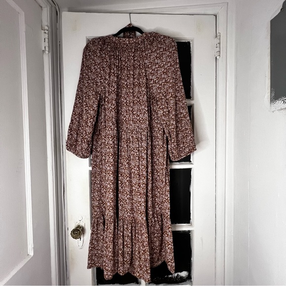 Xmas sale! GAP Splitneck Midi Dress, Size XL, Brown Ditsy Floral, Tie Waist - Picture 10 of 14